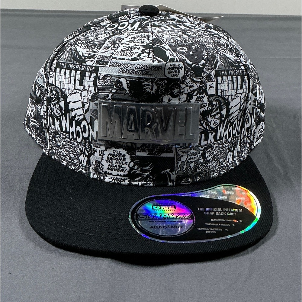 Marvel Comics Hulk Comic Strip Snapback Hat Black‎ White Concept One MAMH0174SH